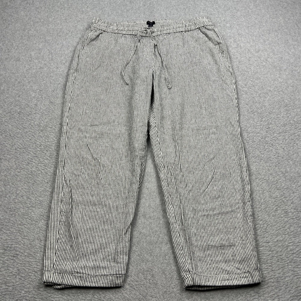 J.Crew Pants Womens 14 White Striped Linen Cotton Drawstring Cropped Beach AY192